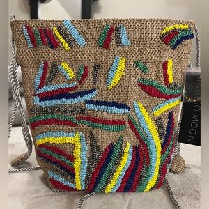 Indigo Moon Colorful Beaded and Jute Like Drawstring Crossbody